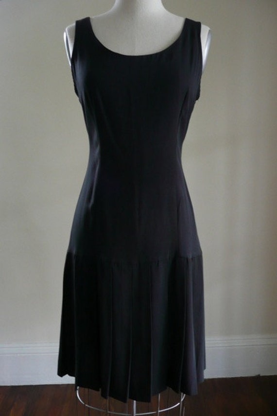 Vintage Black Drop Waist Pleated Dress