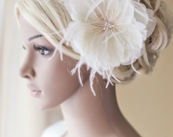Bridal Flower Wedding Hair Flower Fascinator Ivory, wedding hair accessories, wedding headpiece - Lisette