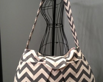 Large Hobo Diaper Bag - Grey Chevron Print