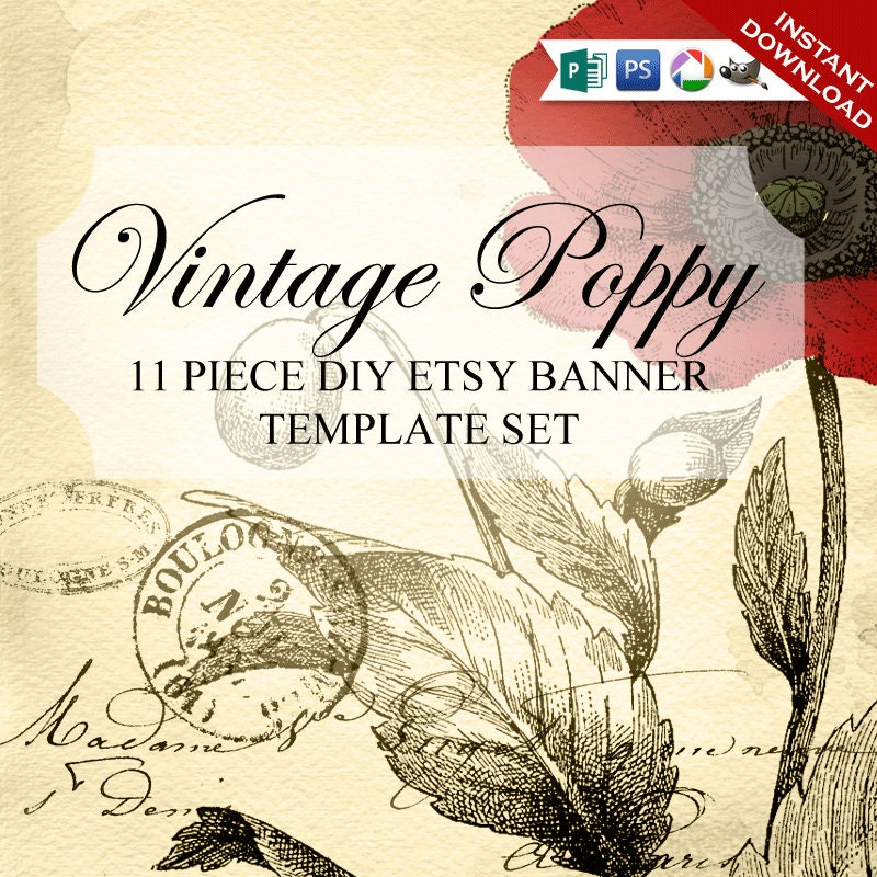 Etsy Shop Set Custom Etsy Banner Template Set DIY Vintage