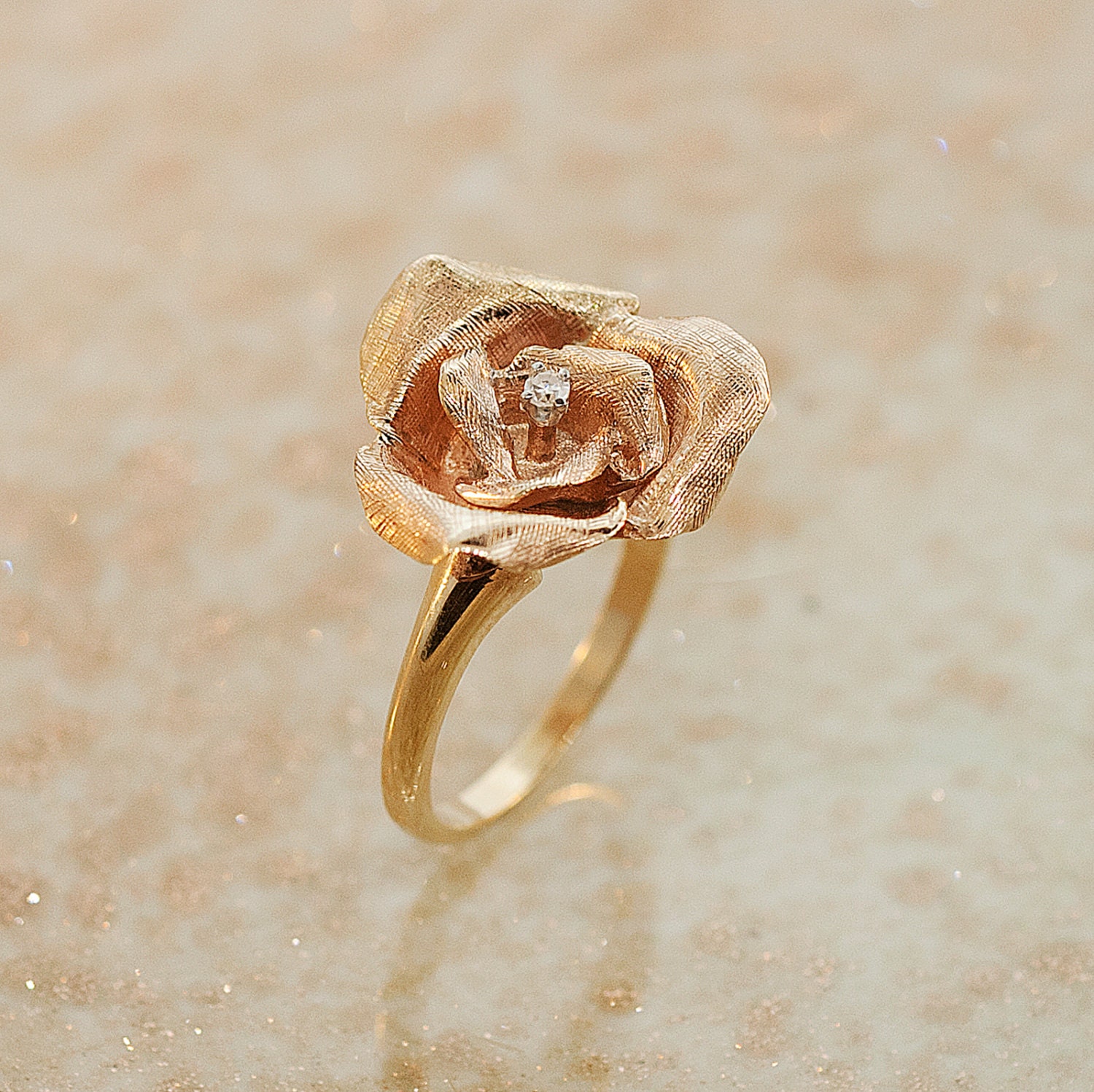 Vintage Ring Vintage 14K Rose Gold Rose Petal Ring