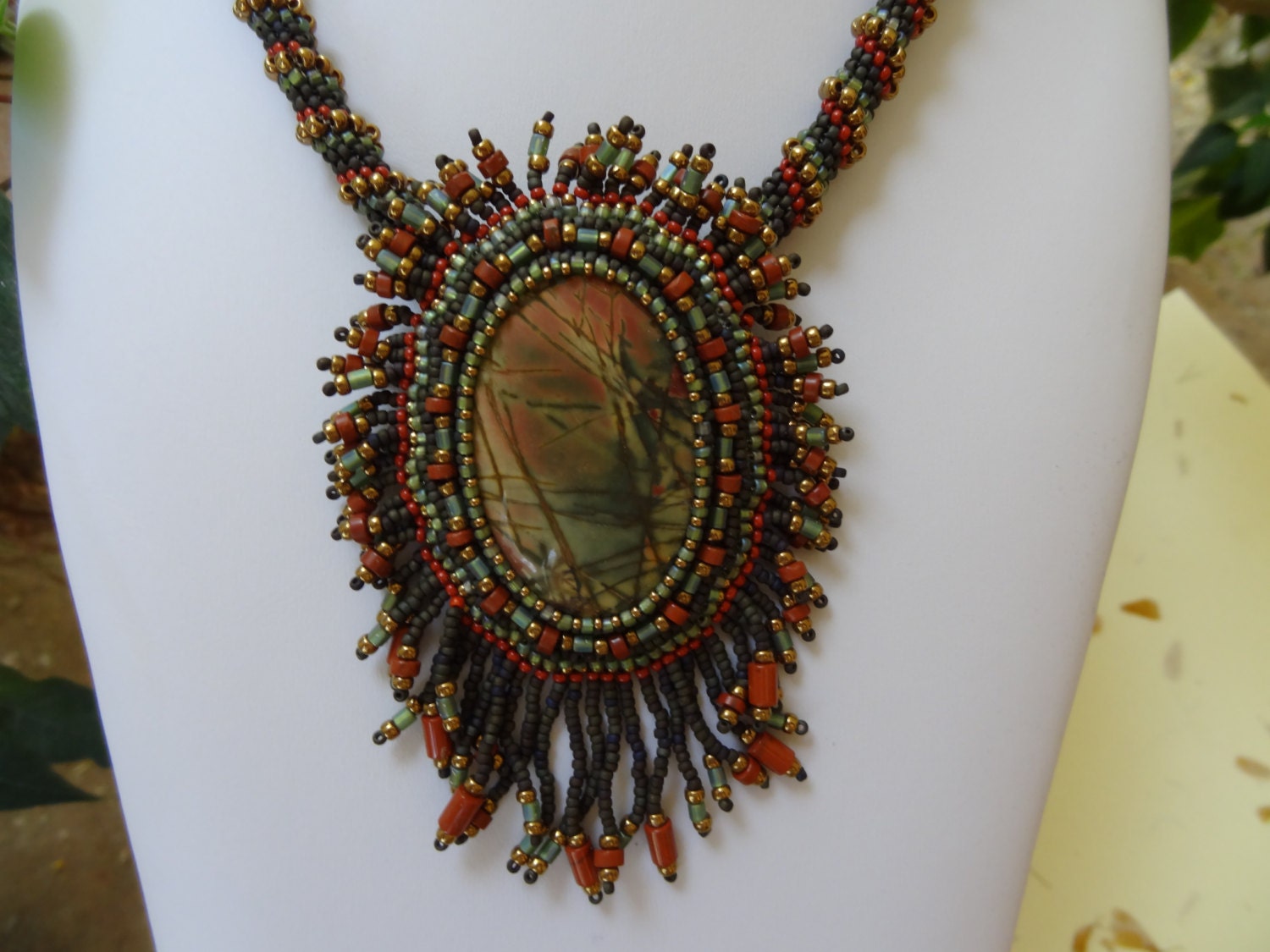 Cherry Creek Jasper Beaded Embroidery Fringed by gayhuntley
