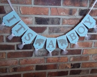 It's A Boy Banner Embossed White Blue and Gold by PaperEtcStudio
