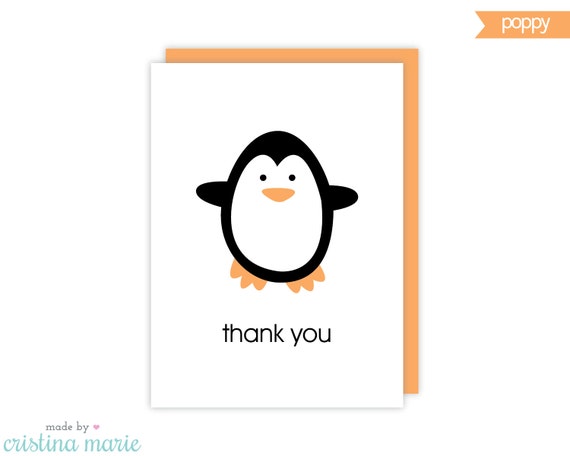 penguin thank you cards, penguin cards, set of 8 cards & envelopes Il_570xn