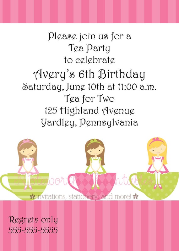 Printable Tea Party Girls Birthday Invitation Il_570xn
