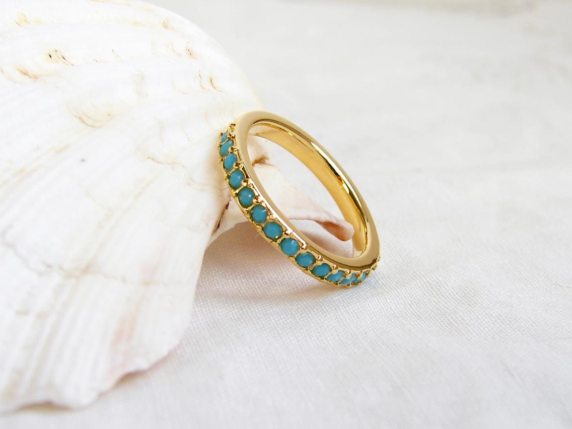 Swarovski Half Eternity Ring. Turquoise Blue. Dainty Turquoise