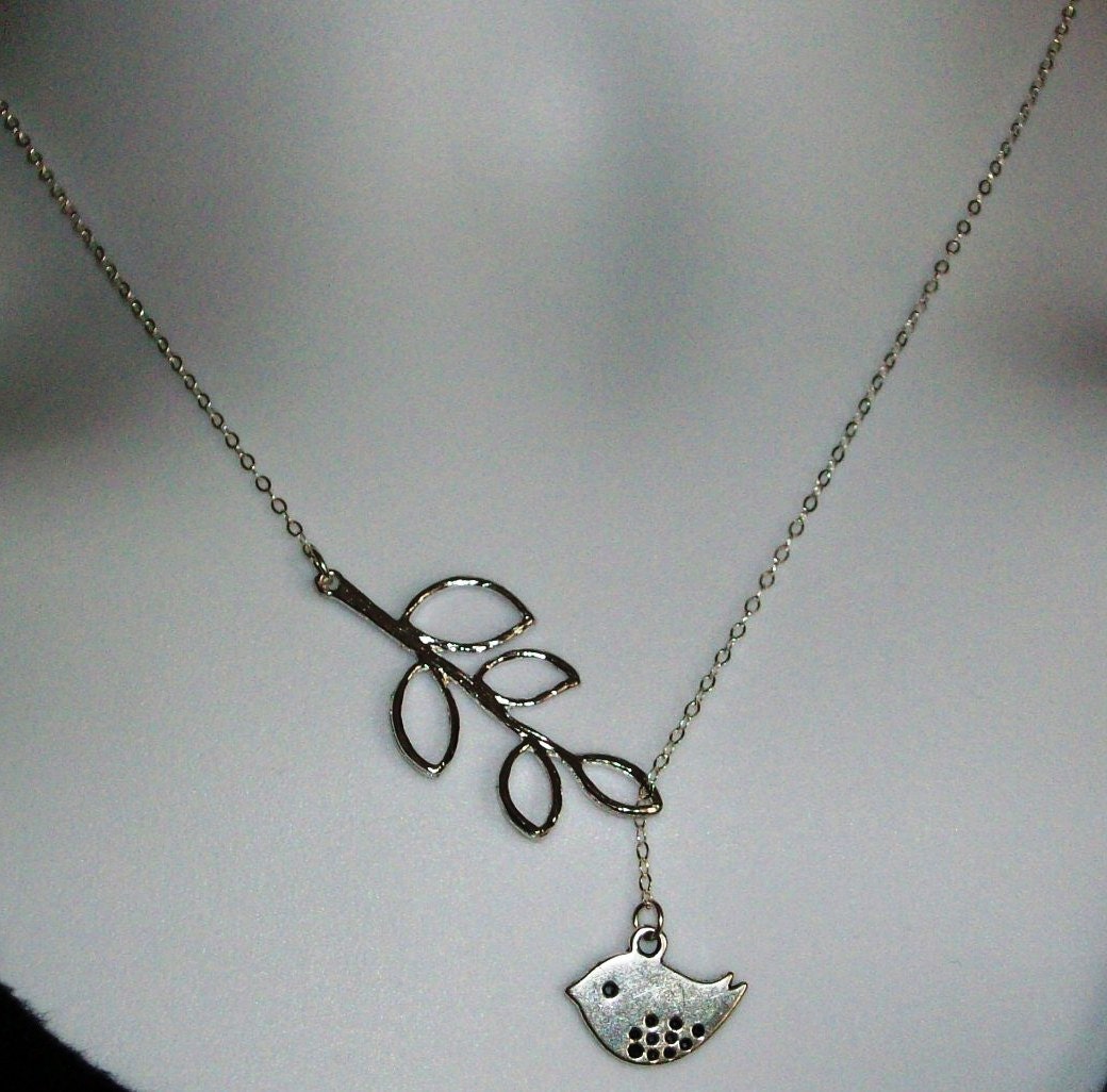 Sterling Silver Lariat Necklace with Rhodium by WanderingDandelion