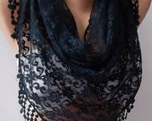 Elegant scarf Lace Triangle Scarf -It made with good quality Lace  Dark blue---Mothers day gift