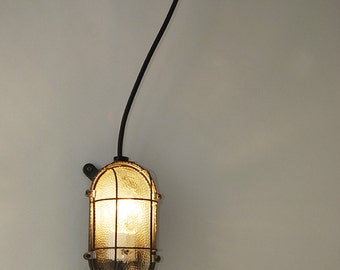 Industrial wall lamp in glass and metal 60's:  "Bunker martelé"