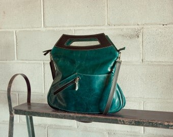 Leather purse, teal blue - convertible Melody