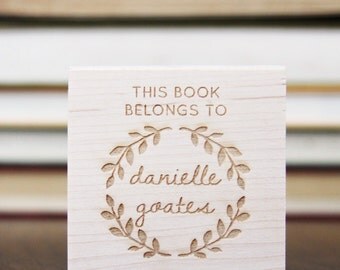 This BOOK BELONGS to or From the Library of Stamp with personalized name in wreath