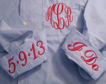 Blue Oxford Bridal Party Shirt - Monogrammed Button Down Wedding Day Getting Ready Shirt