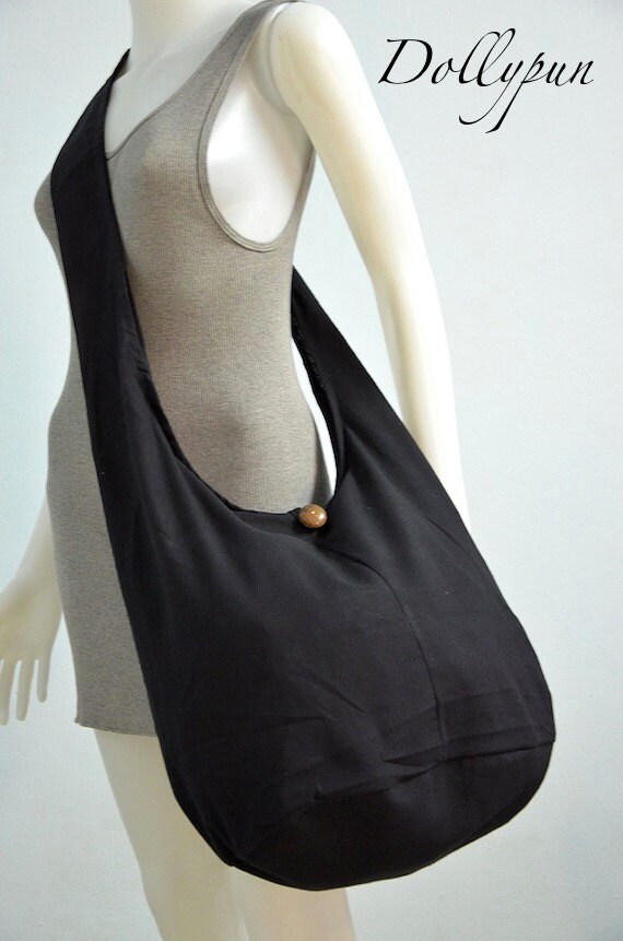 BLACK Casual Cotton Hobo Bag Sling Cross Body by Dollypun on Etsy