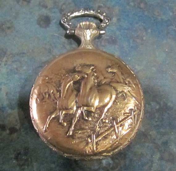 Belaire Arnex Horses Design Pocket Watch Swiss Made 17 Jewel