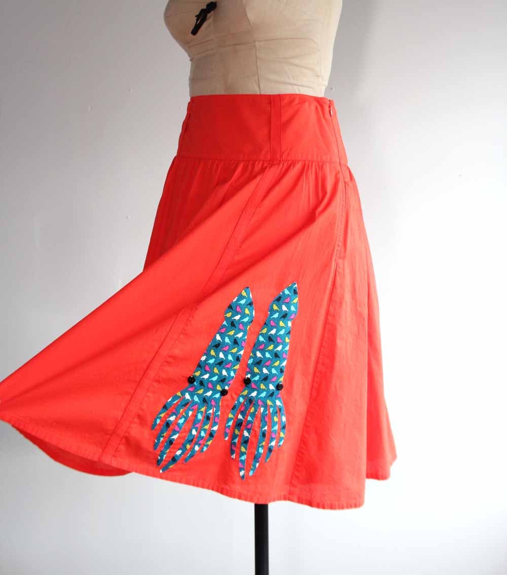 tangerine cotton squid skirt applique squid on full skirt