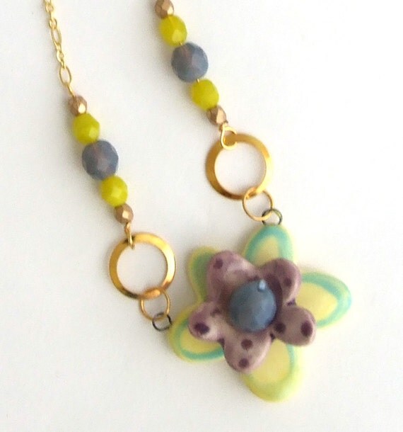 Ceramic Flower Pendant and Coordinating Beads