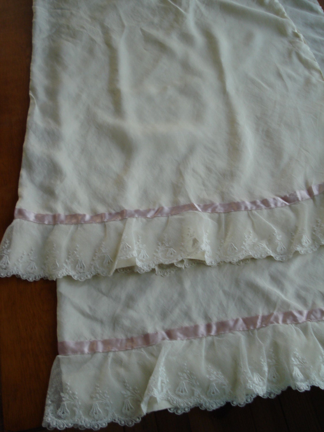 Vintage 1950s Silk Pillowcases with French Lace by bycinbyhand