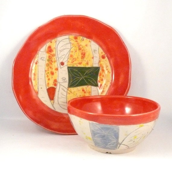 Artistic Ceramic Plate and bowl Set Soup and Salad Dishes
