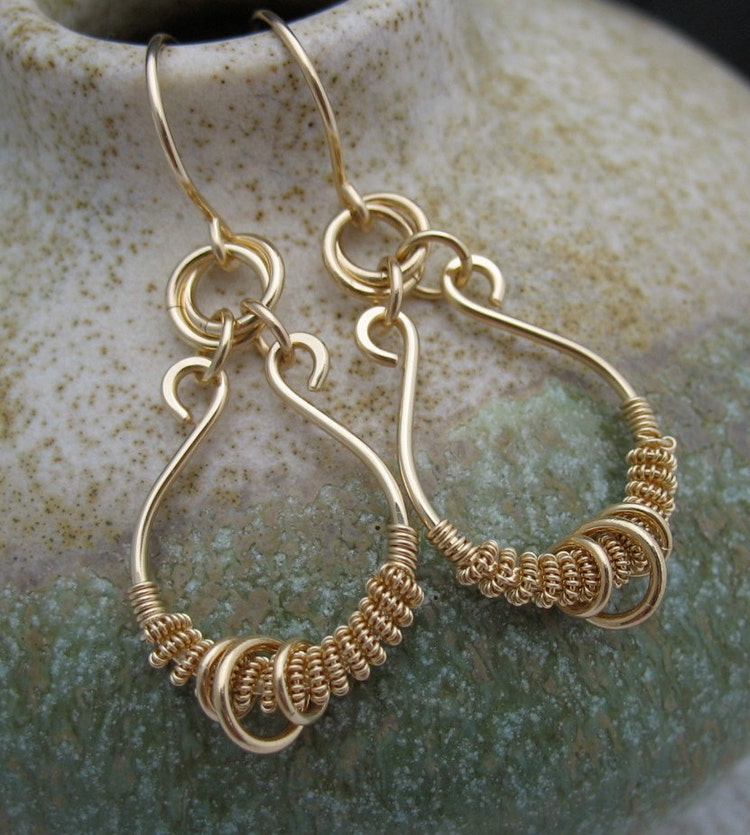 Solid 14k Gold Wire Wrapped Earrings Real Gold by LoneRockJewelry