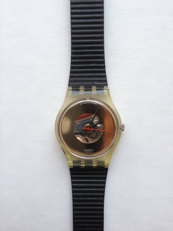 Vintage 80s clear face swatch watch by modernhex on Etsy