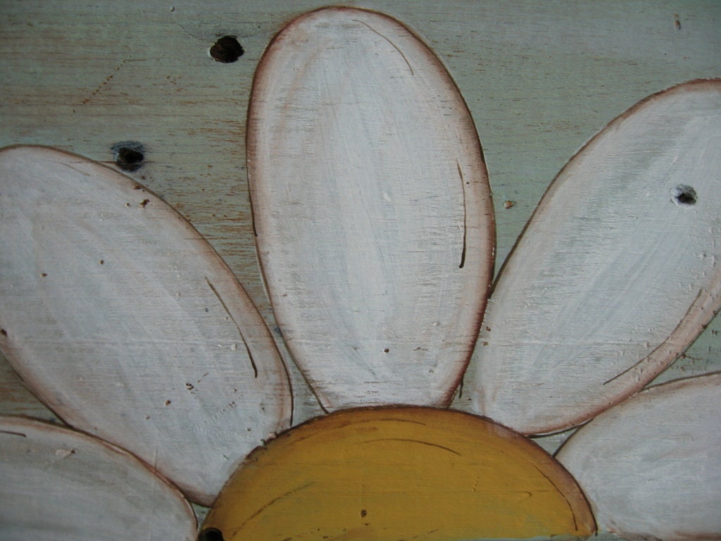 Barnwood Art Daisy Painting on Reclaimed Farm Wood Barn Board