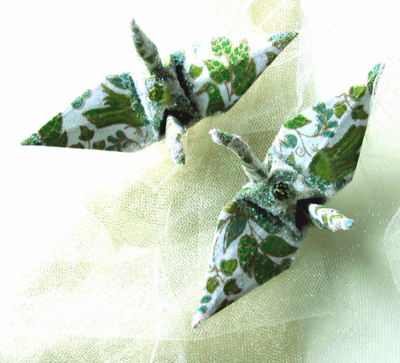 Green Garden Wedding Cake Topper Peace Crane Party Favor Christmas Ornament Origami Japanese Paper Bird Decoration
