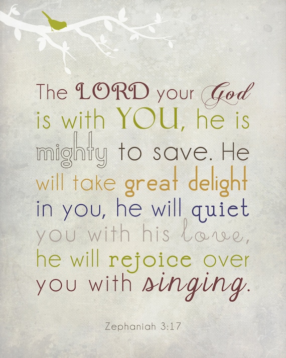 Bible Verse Wall Art Zephaniah 3:17 8x10 Gift by thePurplePear