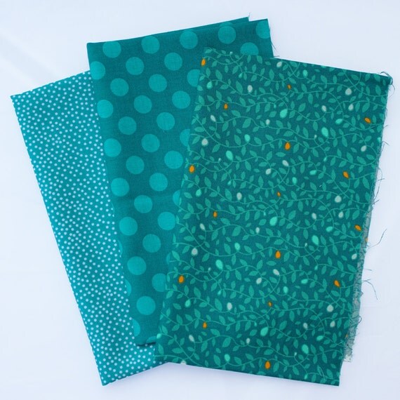 Teal 3 Fat Quarters Quilting Fabric Bundle by surlysheep on Etsy