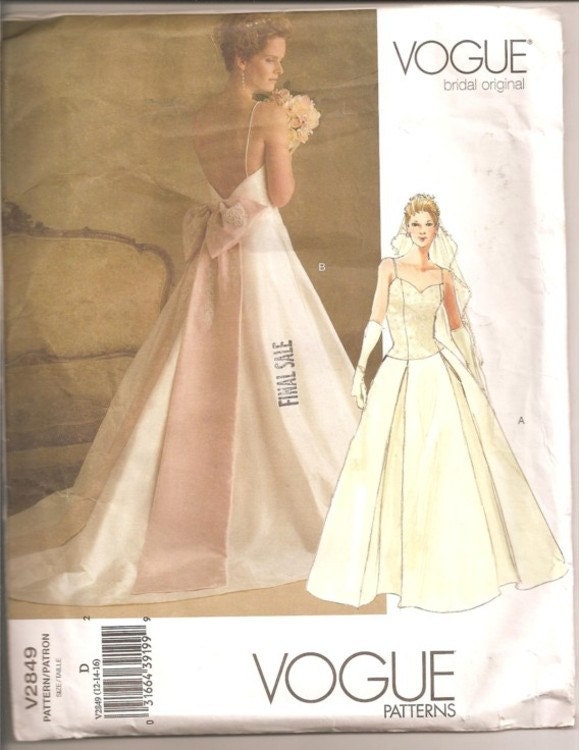 Vogue Sewing Pattern V Wedding Bridal Gown Bride Sizes