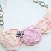 Fabric Rosette Bib Necklace BUBBLEGUM Statement or Wedding Piece Small Peach and Pink