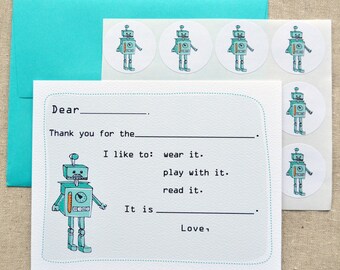Robot Fill-in-the-Blank Thank You Notes Gift Set with Stickers