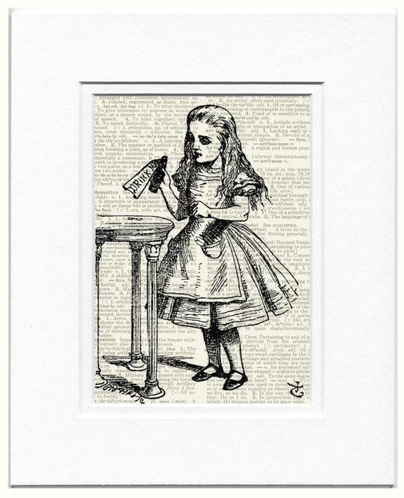 Drink Me Alice in Wonderland printed on old by FauxKiss on Etsy