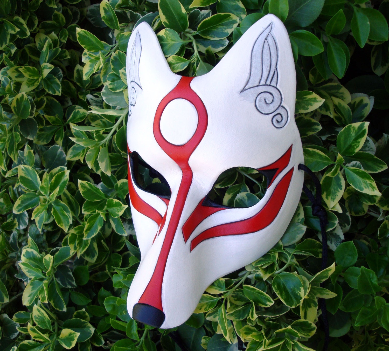 White Okami Kitsune Mask Japanese Fox Leather Mask