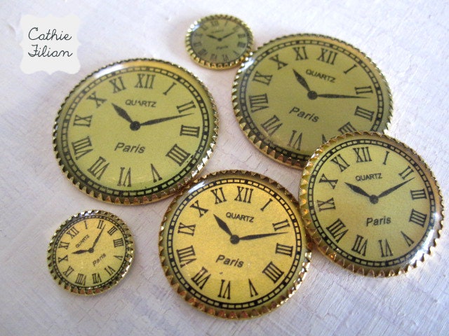 Watch Faces - set of 6 - gold - Vintage Look -  Altered Art, Scrapbooking,Jewelry Making