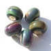 Cream Rainbow Ribbons- handmade lampwork bead round spacers in ivory and rainbow raku- set of 5