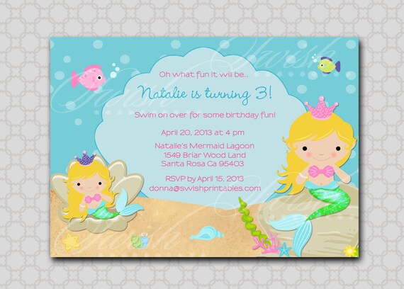 Mermaid Birthday Party Invitation - printable party - Digital Il_570xn