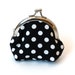 Black and White Polka Dot Fabric Coin Purse iPhone Earbud Case with Pink Cotton Floral Lining