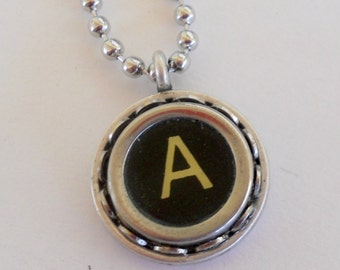 Recycled Jewelry Graduation Gift Author Books Antiques Journalist Typist Typewriter Key Necklace Vintage Initial All Letters Available
