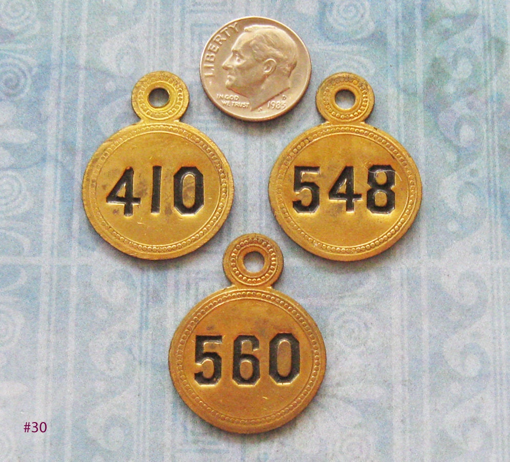 Antique Brass Room Number Key Tags Rare Tab Tops Victorian