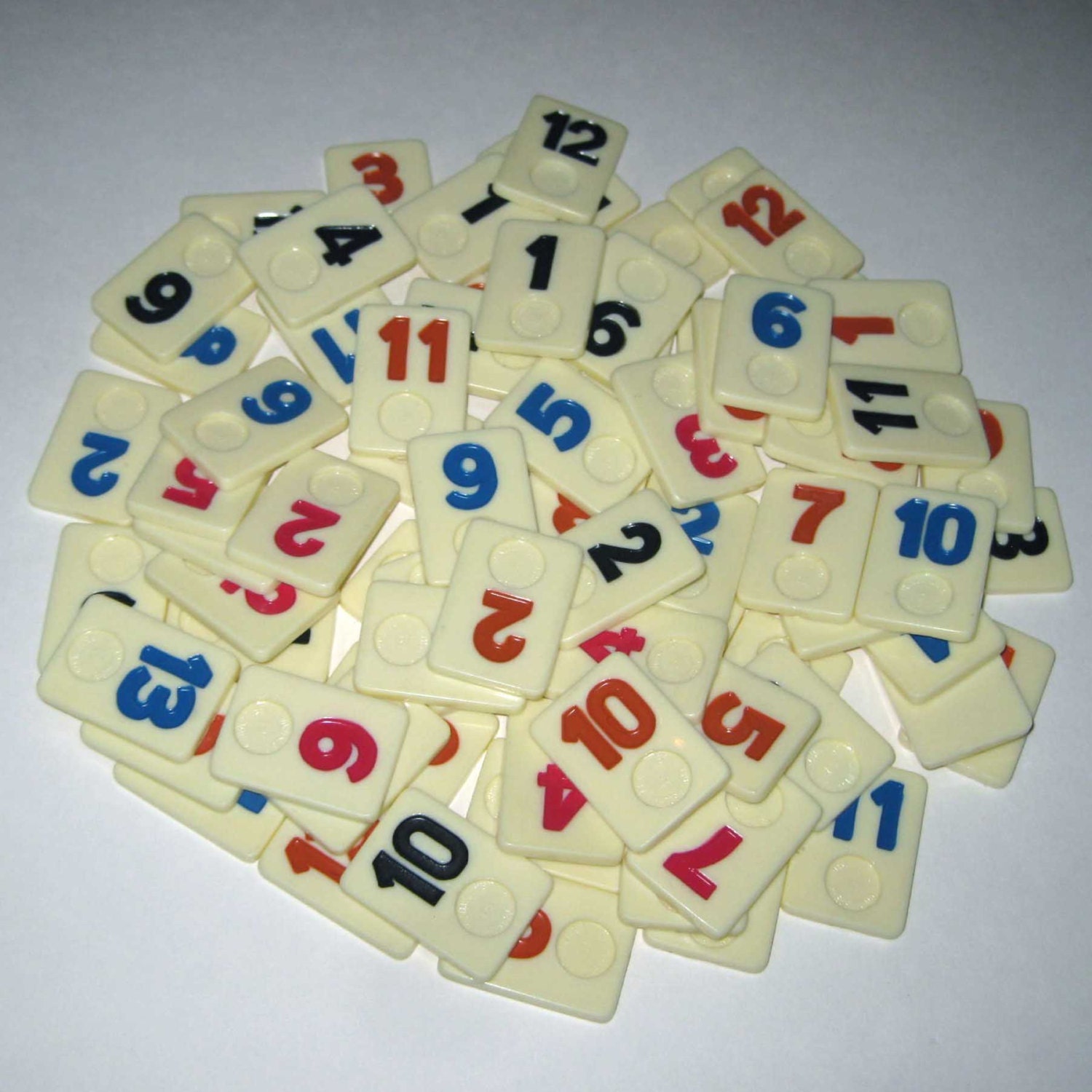 Plastic Ivory Rummikub Tiles Or Game Pieces With Colored