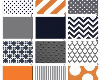 Custom Crib Bedding-3 piece-Navy, Grey and Orange