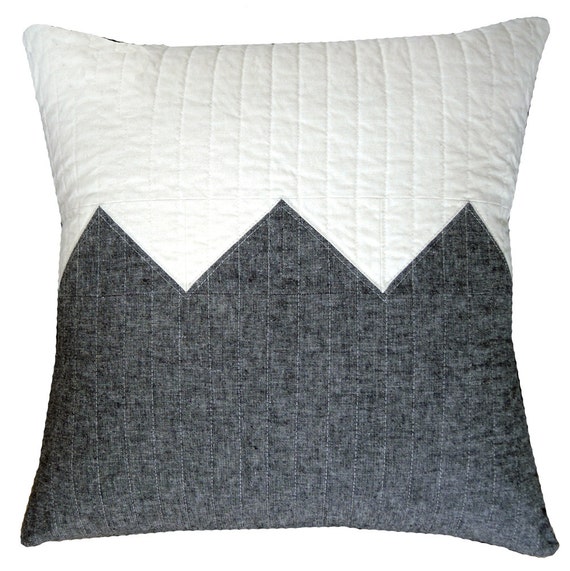Modern Decorative Pillow Big Grey Zig Linen Blend