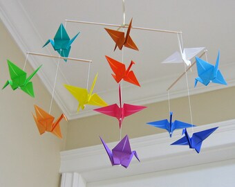 Origami Crane Mobile - Rainbow - Modern Baby Room Decor