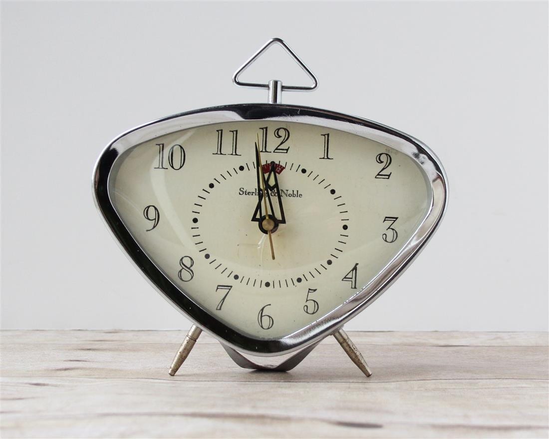 Sterling & Noble Wind Up Clock / Mid Century Modern Form Alarm