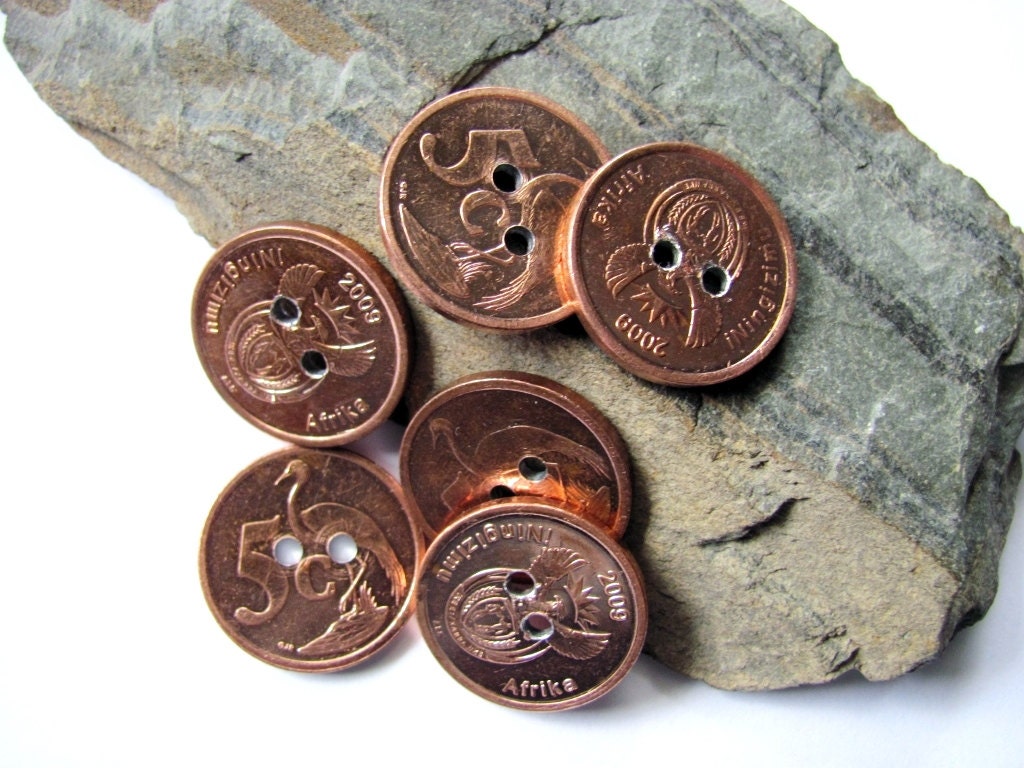 Coin Buttons Authentic 5 Cent Metal Coins Africa Afrika 2009