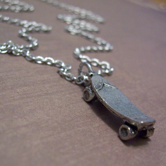 Skateboard Charm Necklace Silver Skateboarding by FiftyEighteen