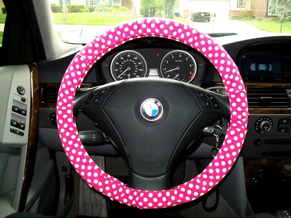 Hot Pink with White Polka Dots Steering Wheel Cover