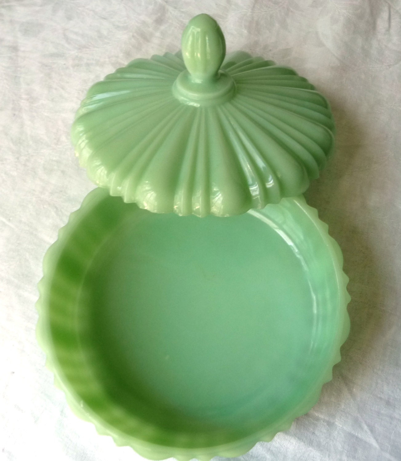 1940s Fire King Jadeite Candy Dish Ribbed Cover Lid
