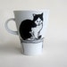 Black and White Cat on rooftop - Handpainted Porcelain Mug