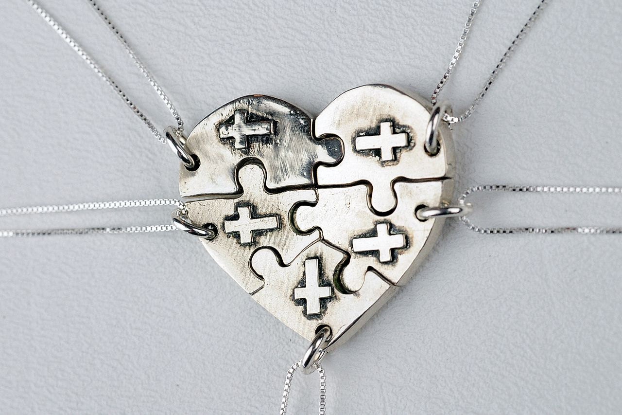 Puzzle Piece Heart Necklace Jewelry Personalized Custom